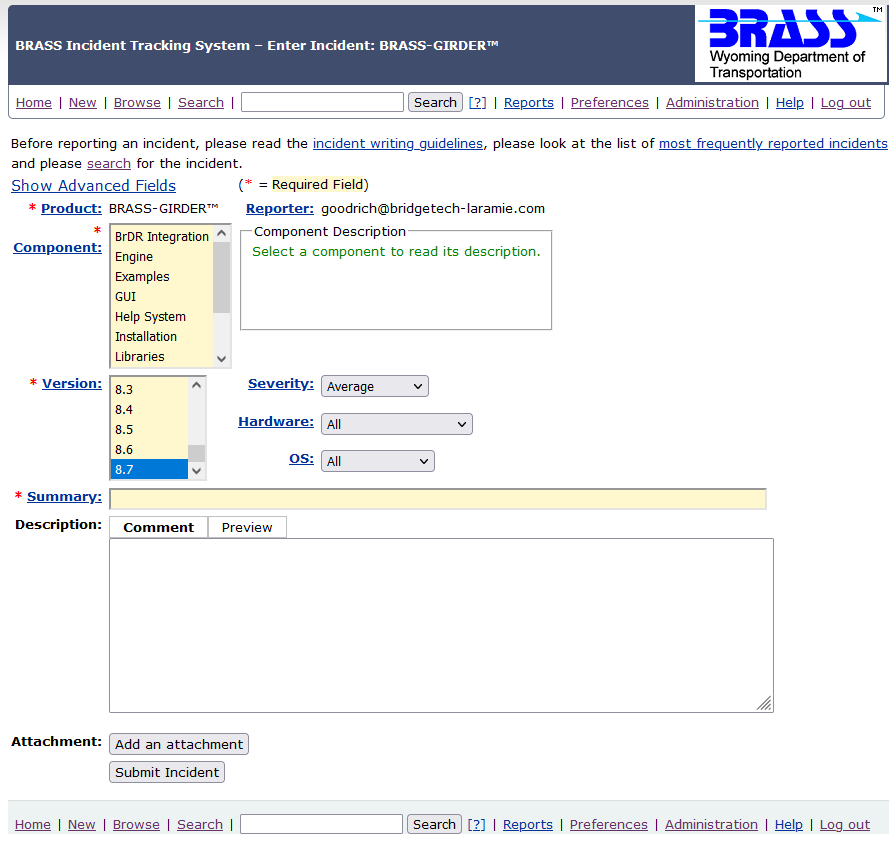 BRASS™ Incident Tracking Website
